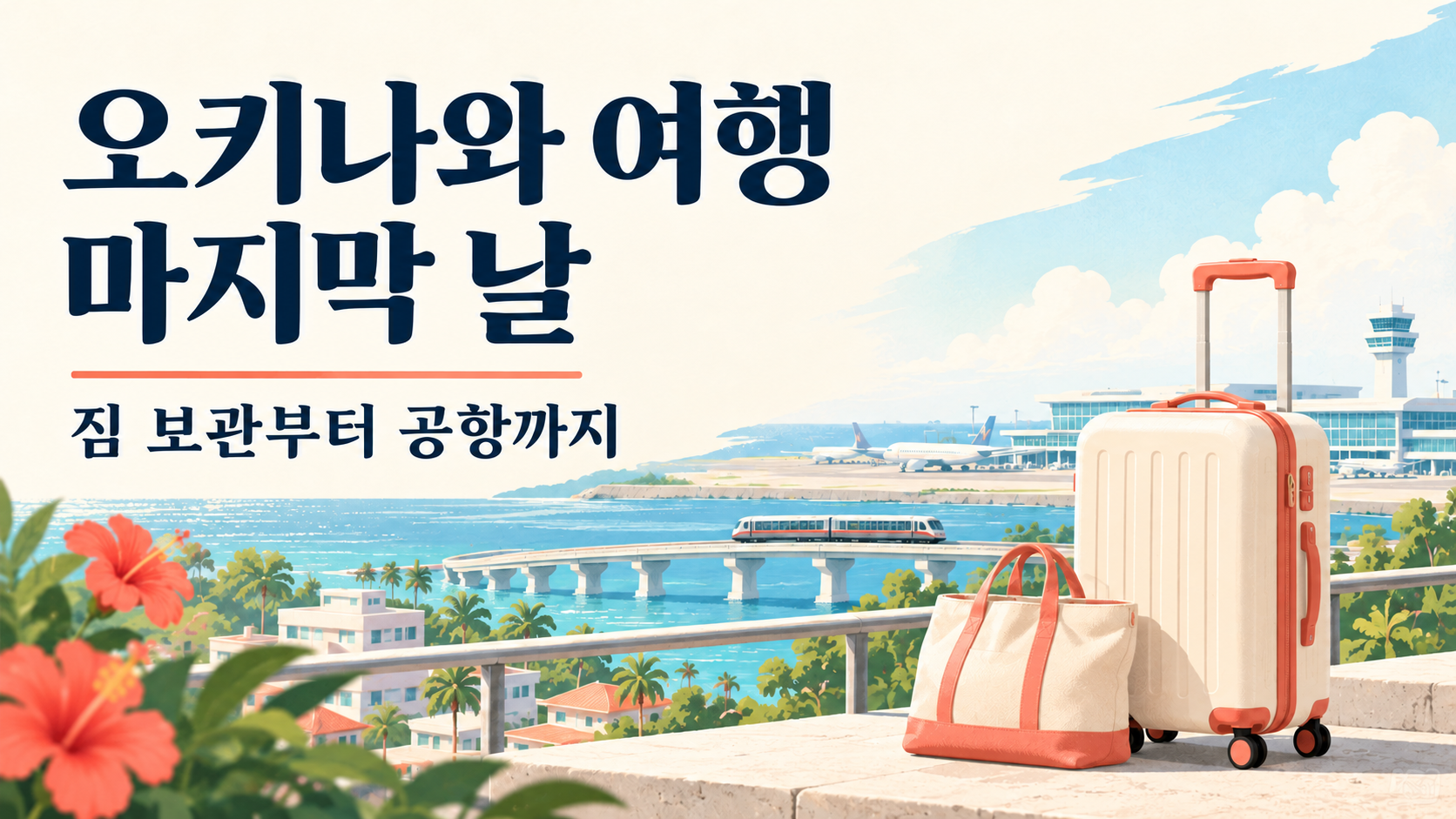 캐리어, 나하 거리, 모노레일과 공항을 담은 오키나와 여행 마지막 날 일러스트