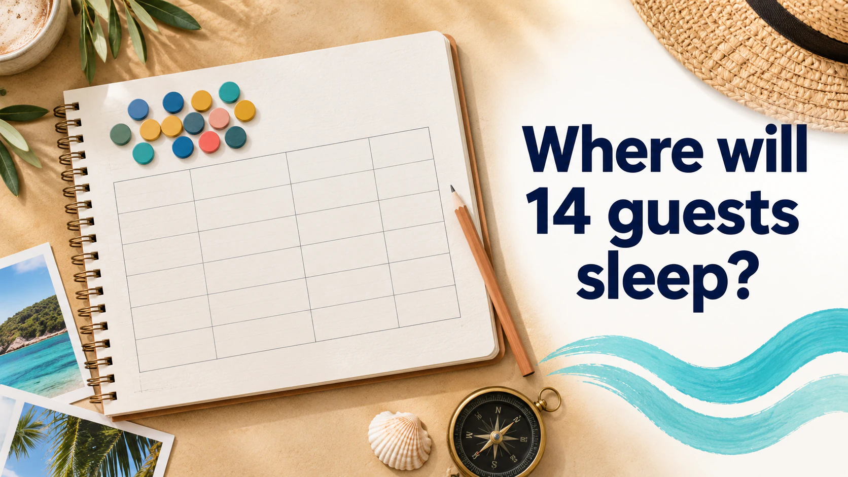 A travel planning table for a family's rooms and sleeping arrangements