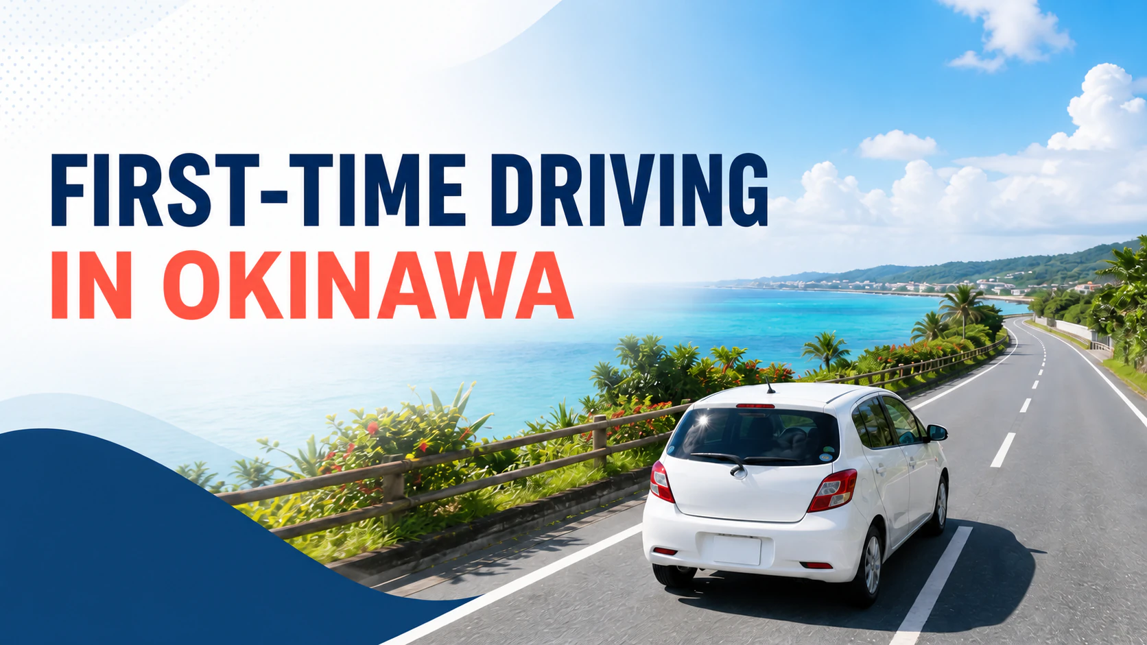 Image of a foreign traveler driving safely along the coast of Okinawa in a rental car