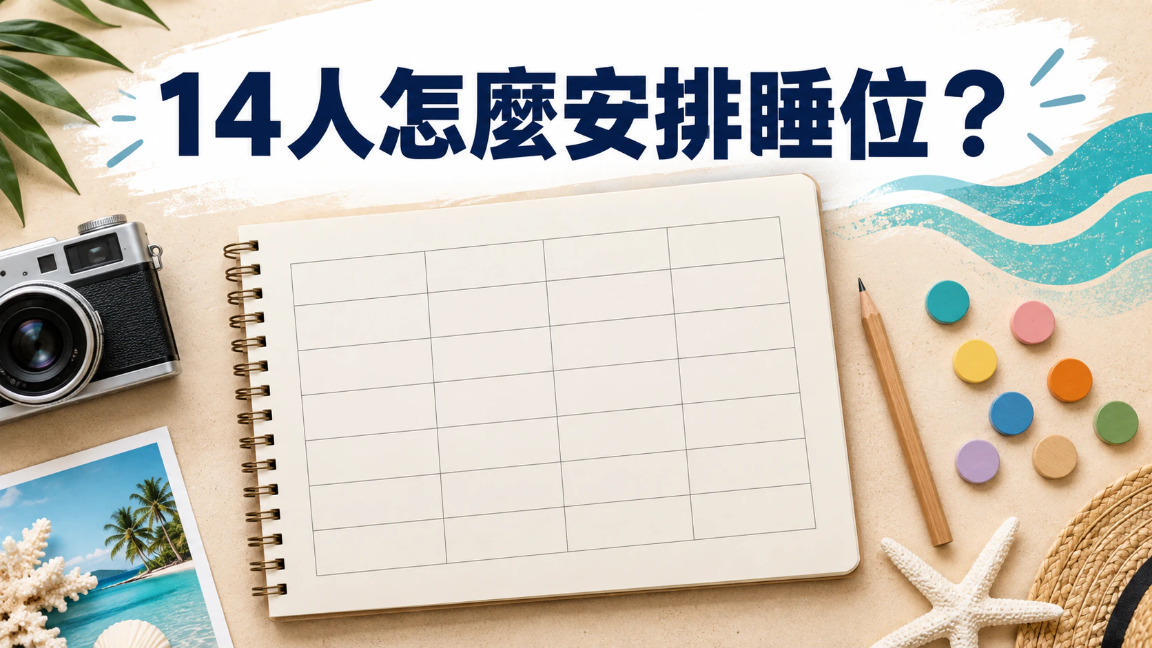 以表格對照家庭人數、寢具與臥室的旅行規劃