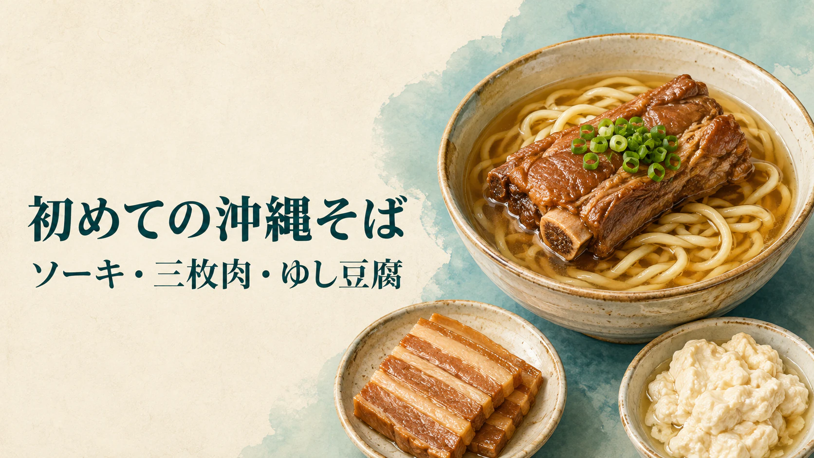 沖縄そばの具材を表した豚肉とゆし豆腐の器のイラスト