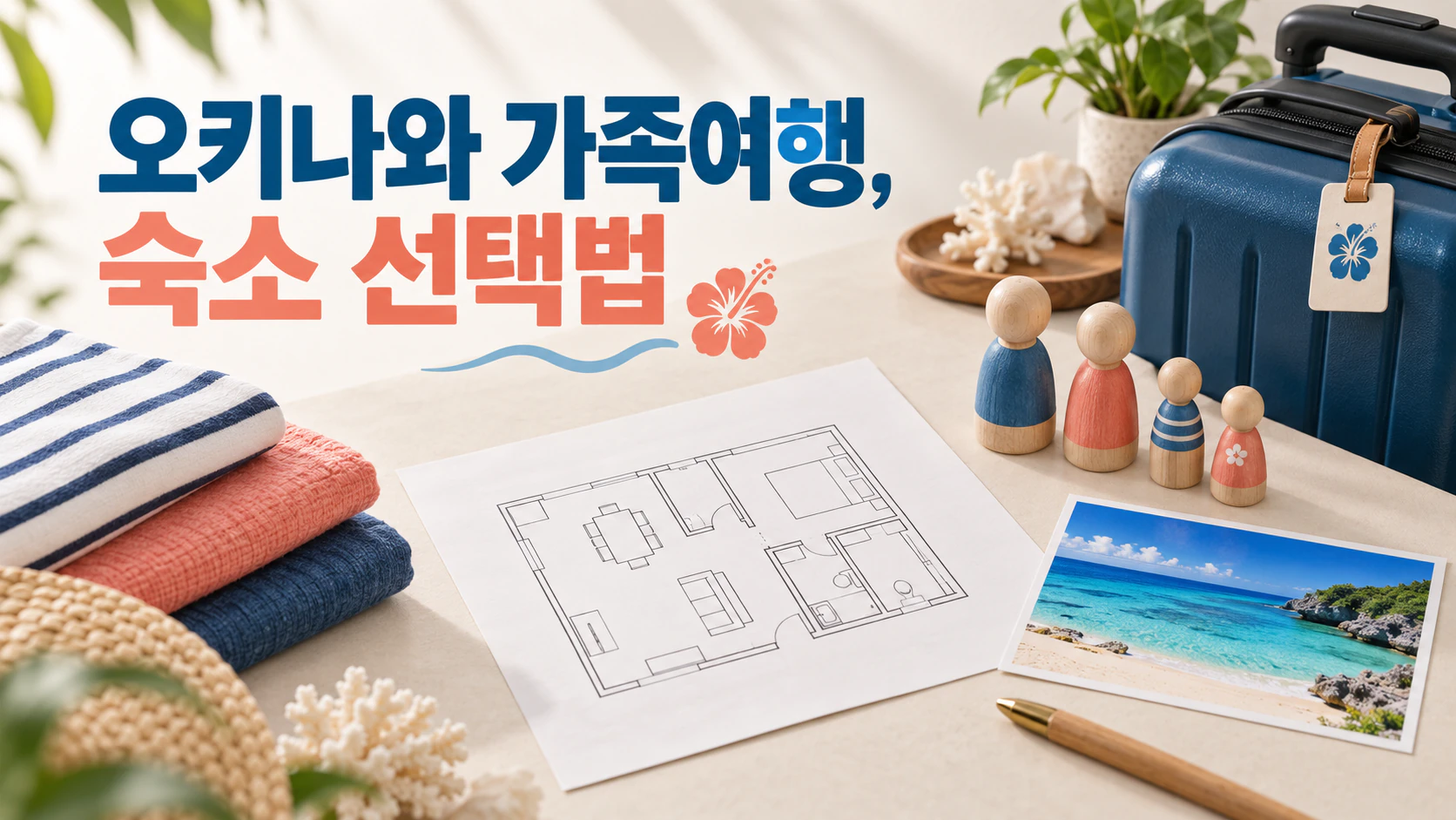 가족·친척과 묵을 오키나와 숙소를 방 배정, 세탁, 장보기로 비교하는 모습