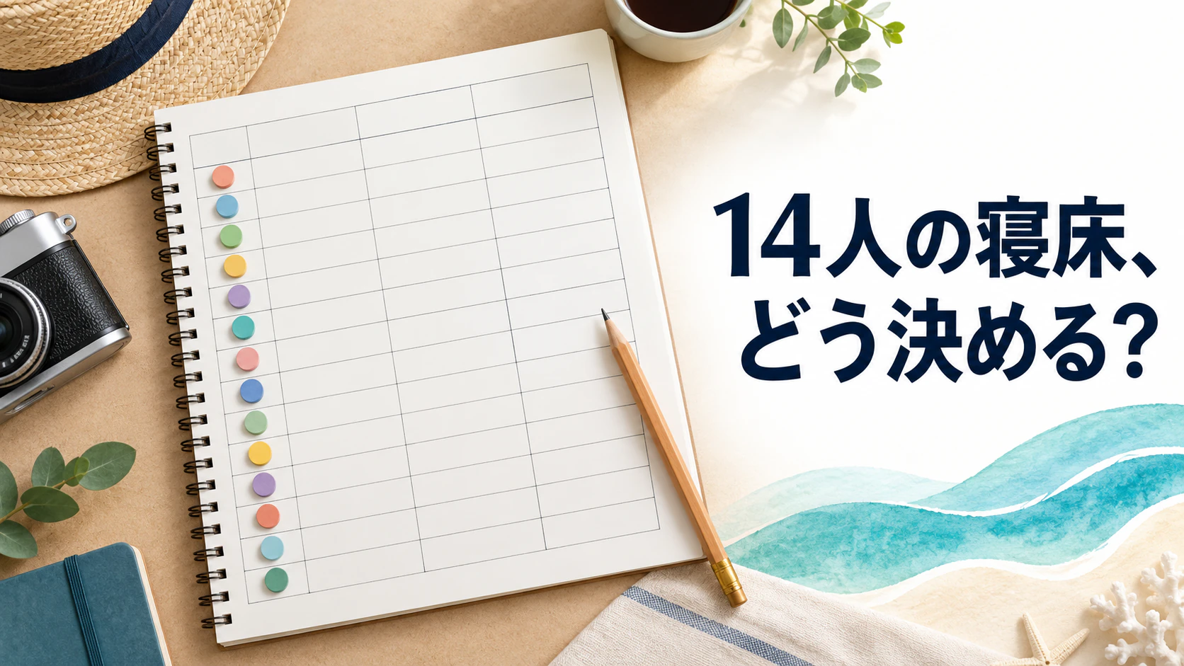 家族・親族の人数と寝具、寝室を表で照らし合わせる旅の計画イメージ
