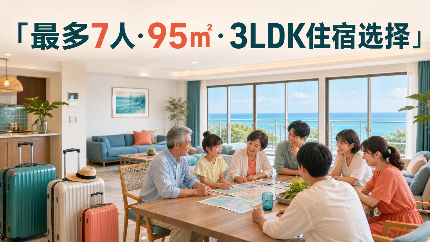 最多7人、95㎡、3LDK｜家庭与多人旅行住宿指南