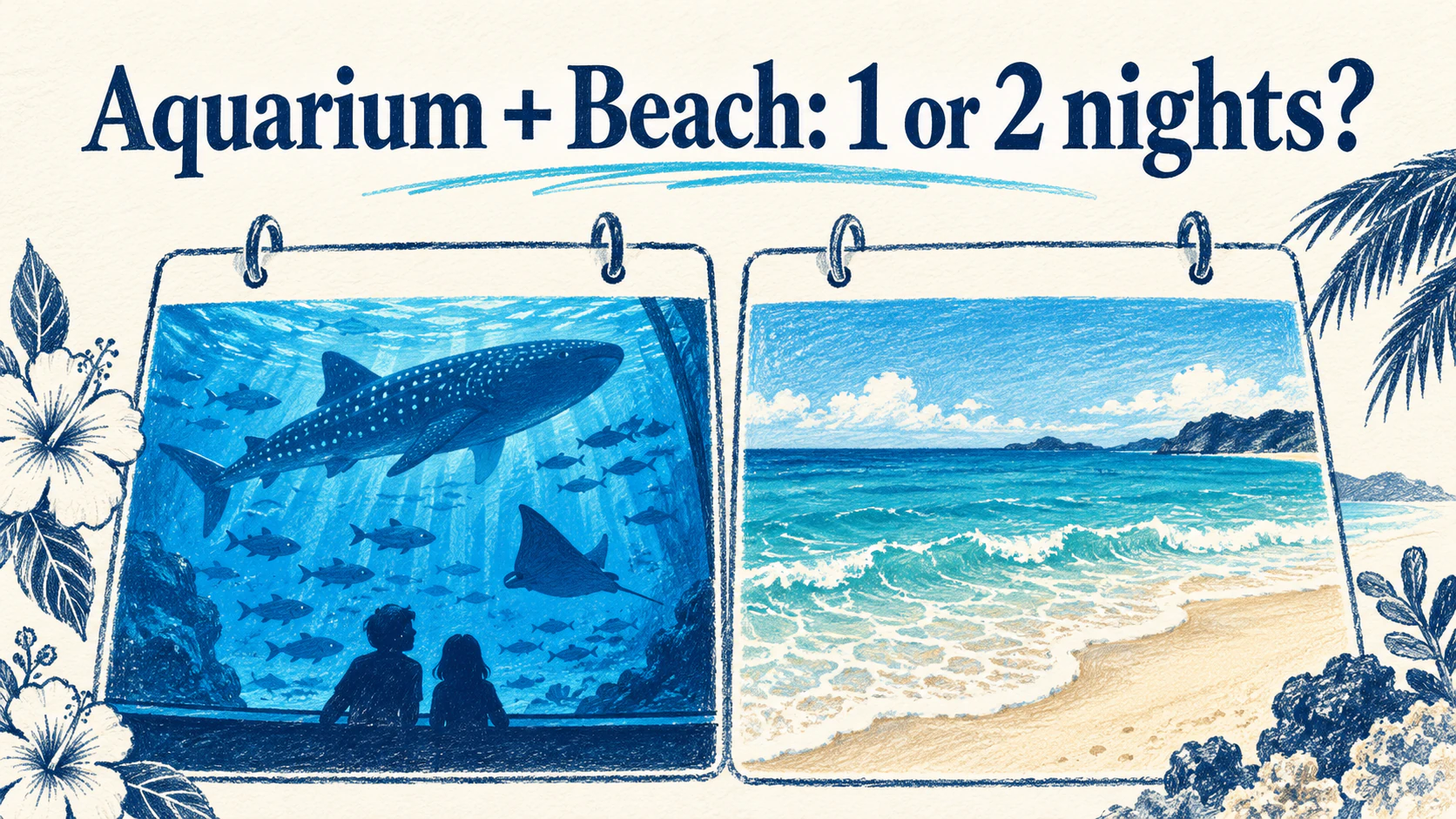 A travel plan with aquarium and Sesoko Beach written on separate days