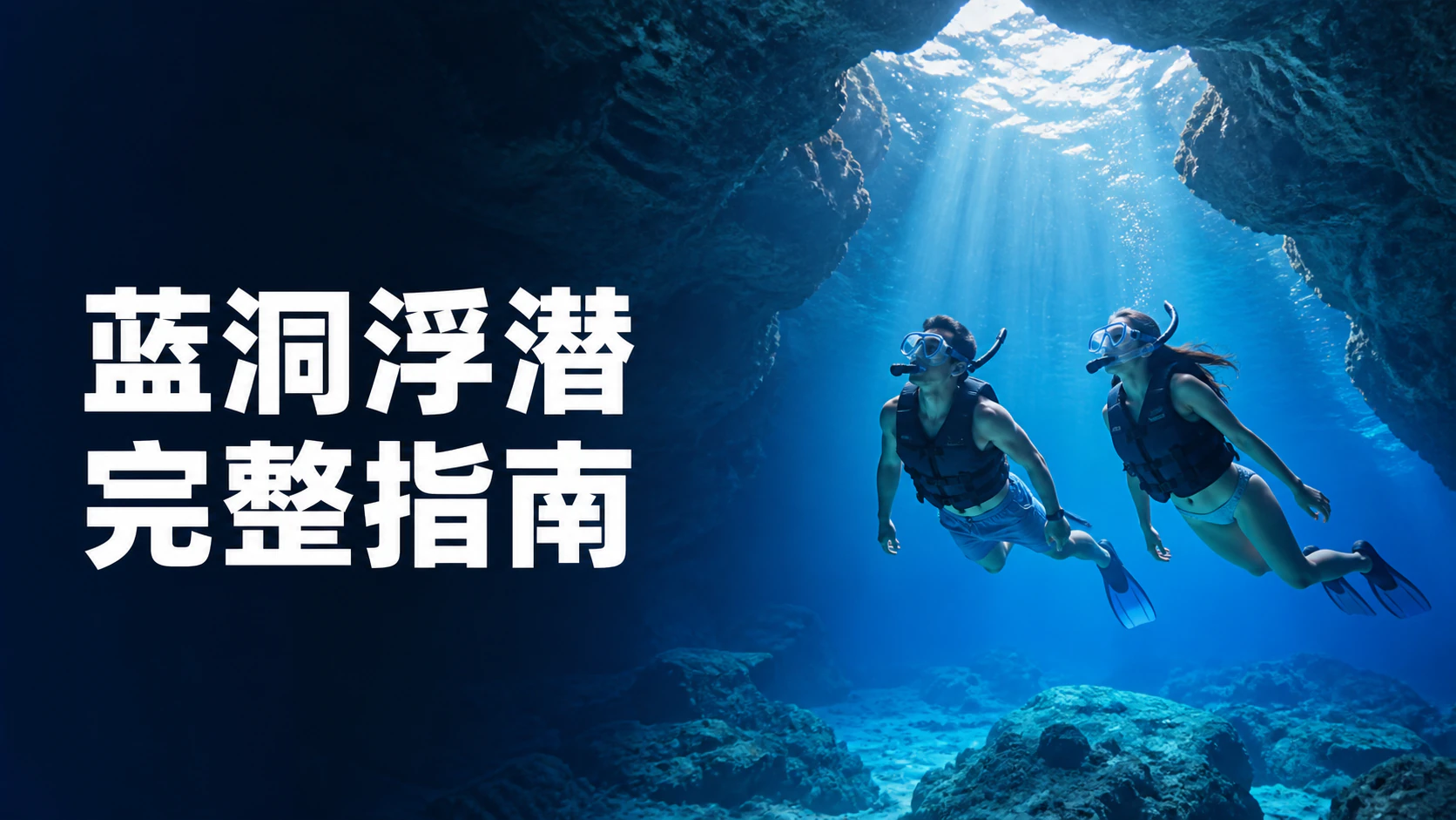 旅行者在泛着蓝光的海底洞穴中浮潜的指南图片
