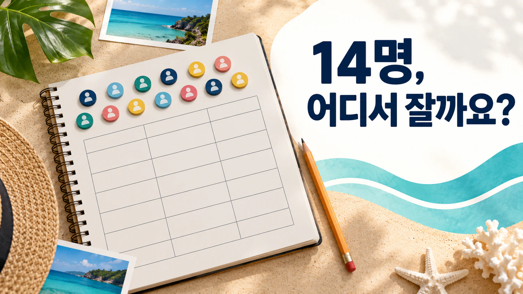 가족 인원과 침구, 침실을 표로 비교하는 여행 계획